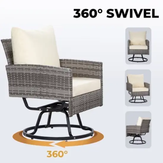 3-Piece Wicker Patio Furniture Set, Rattan Swivel Chairs with Coffee Table, Outdoor Seating for Porch, Balcony, or Garden &ndash;Wicker with Cushions image {8}