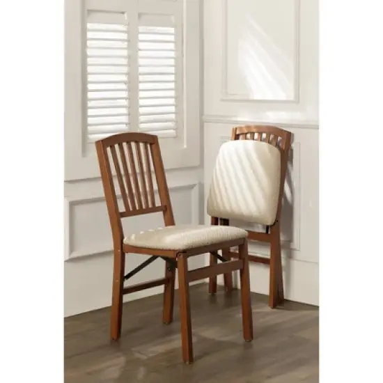 2pc Slat Back Folding Chairs Cherry - Stakmore image {2}