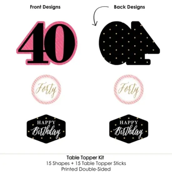 Big Dot of Happiness Chic 40th Birthday - Pink, Black and Gold - Birthday Party Centerpiece Sticks - Table Toppers - Set of 15 image {4}