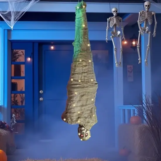 Joyfy 65" Halloween Hanging Cocoon Corpses Props Outdoor, Halloween Decoration Body Prop Corpses Skeleton with Lights&LED Eyes&Sound image {10}