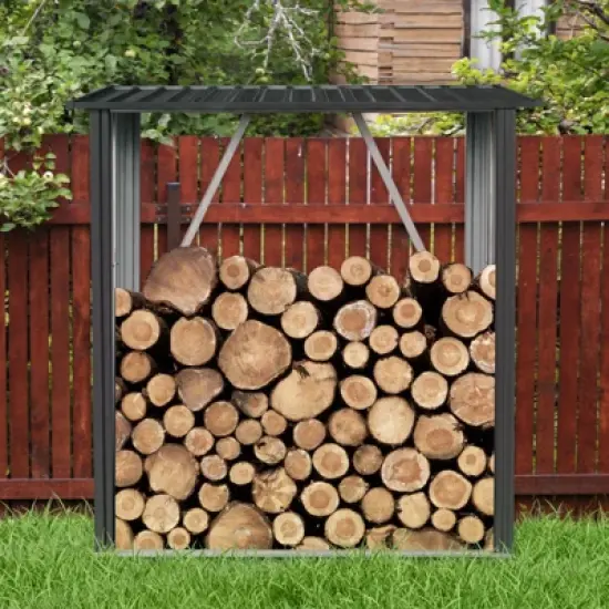 3ft x 5ft Outdoor Meta Firewood Rack ,Open Wood Shed  For Firewood, Pellet, or Lumber Storage , Black image {8}