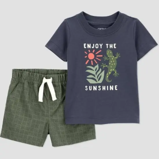 Carter's Just One You&reg; Baby Boys' 2pc Sunshine Top & Bottom Set - Olive Gray image {3}