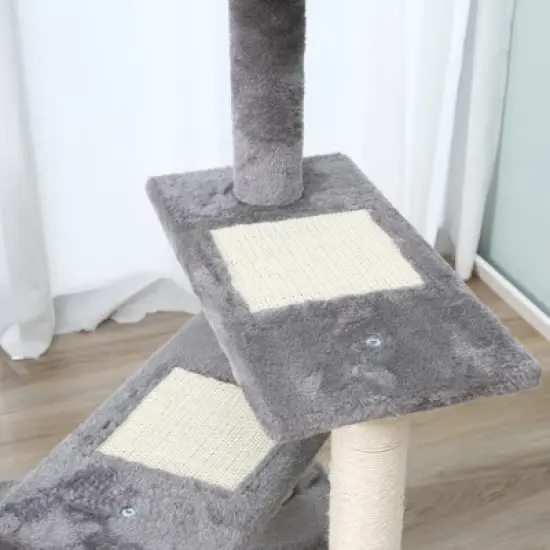 PawHut 40" 5-Level Revolving Stair Cat Tree Scratcher Climbing Activity Tower with Play Center and Resting Perch, gray image {4}