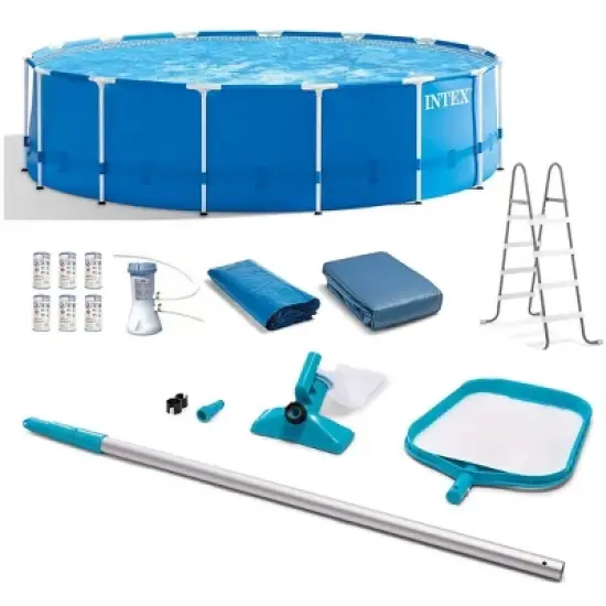 Intex 15' X 48" Metal Frame Round Above Ground Pool Set 6-pack Filters with Maintenance Kit image {4}