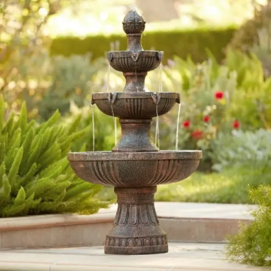 John Timberland Ravenna Rustic 3 Tier Weathered Stone Cascading Outdoor Floor Water Fountain 43" for Yard Garden Patio Home Deck Porch House Exterior image {1}
