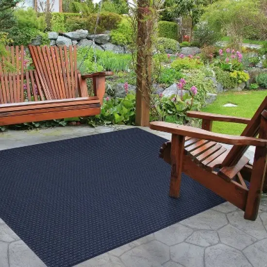 Basketweave Outdoor Rug Navy - Smith & Hawken image {3}