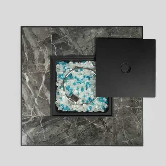 Christopher Knight Home Meredith Modern 40,000 BTU Outdoor Square Propane Steel Fire Pit Table with Lid, Glass Rocks and Rain Cover image {4}