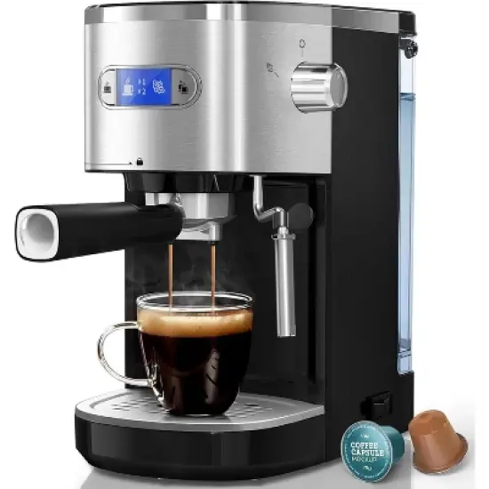 ZAFRO Espresso Machine 20 Bar, Semi-Automatic Professional Coffee Machine for Cappuccino & Latte with Milk Frother Steam Wand,LCD Display,Black image {8}