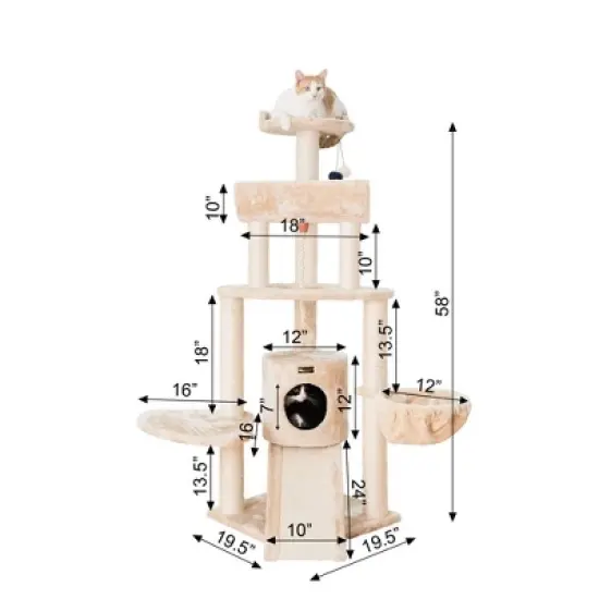 Armarkat Classic Real Wood Cat Tree With Multiple Features, Jackson Galaxy Approved, Four Levels With Rope, Basket, Ramp, Perch, and Condo image {4}