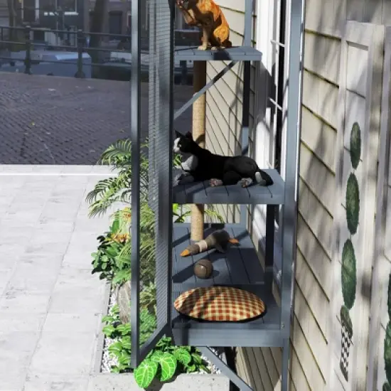 PawHut Catio Outdoor, Cat Window Catio for 2-3 Large Indoor Cats with 2 Jumping Platforms, Scratching Post, Cat Window Box for Playing, Sunbathing image {4}
