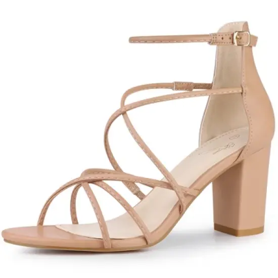 Perphy Crisscross Strappy Strap Chunky Heels Sandals for Women image {10}