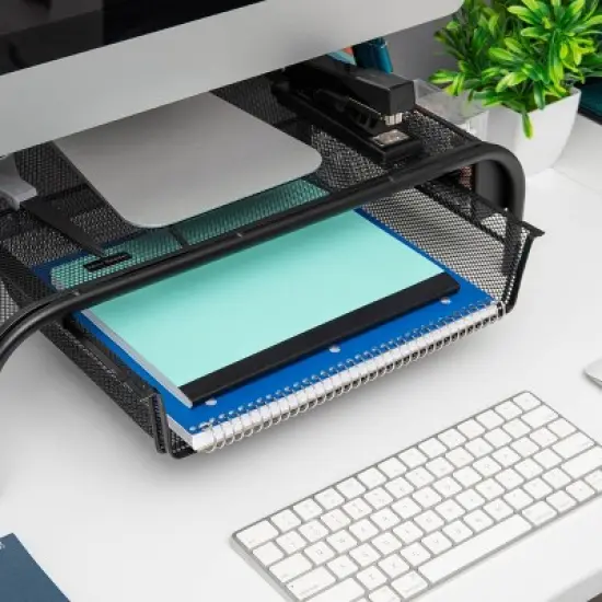 Mind Reader Monitor Stand, Ventilated Laptop Riser, Paper Tray, Storage, Office, Metal Mesh, 20"L x 11.5"W x 5.5"H, Black: Desk Organizer image {5}