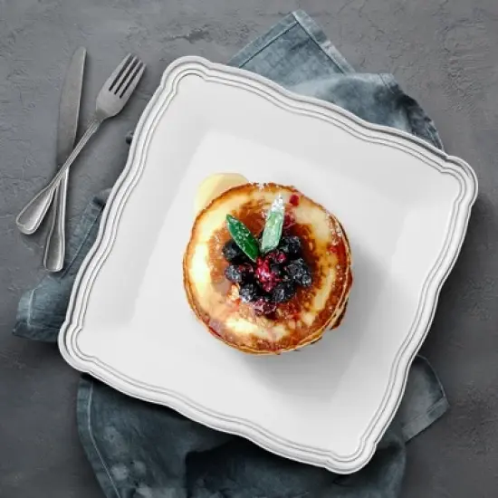 Posh Setting 12 X 12 Inch Square White and Silver Rim Plastic Serving Tray - 6 Pack image {1}