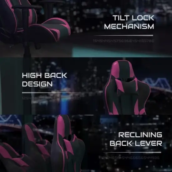 BlackArc High Back Reclining Gaming Chair in Faux Leather - Height Adjustable Arms - Headrest & Lumbar Support Pillows image {2}