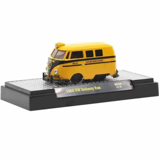 1960 Volkswagen Delivery Van School Bus Yellow w/Black Stripes "Castline District" Ltd Ed 1/64 Diecast Model Car by M2 Machines image {1}