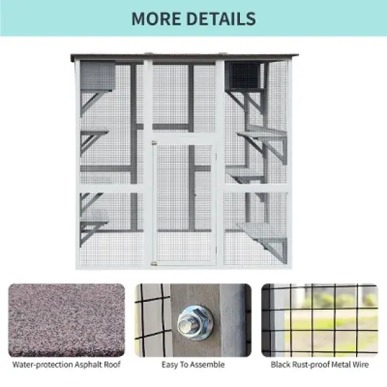 Wooden Catio Outdoor Cat Enclosure, Outdoor Cat House With Weatherproof, Large Solid Wood Cat Cage Playpen With 6 Jumping Platforms-Cuddlewood image {5}