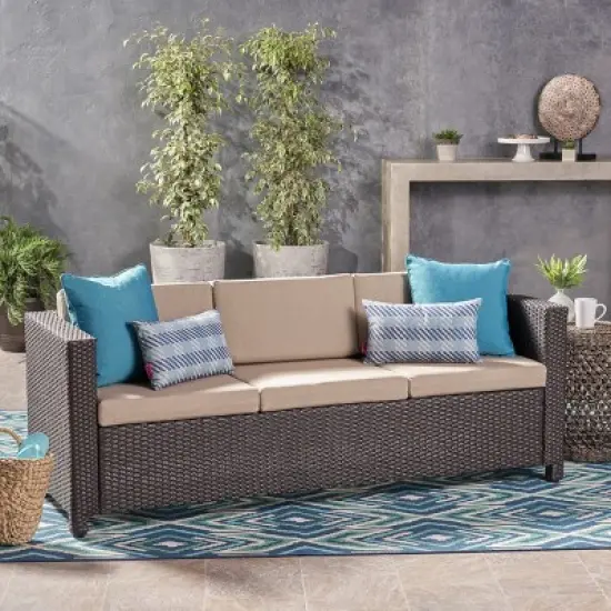 Outdoor Sofa, Single Sofa, Water-Resistant Cushions, Woven Texture, Sofa for 3 People, Iron Frame, Armless Sofa-Coolbibila image {2}