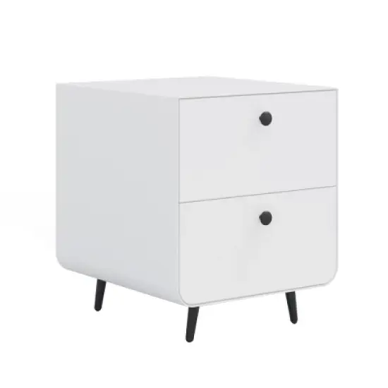 LIVAREEmlen Modern Night Stand Storage Cabinet for Living Room Bedroom, Steel Cabinet with 2 Drawers,Bedside Furniture, circular handle image {11}