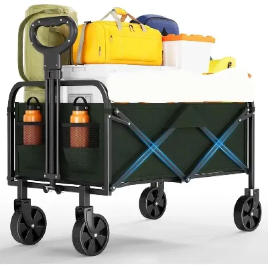 Wagons Folding Carts, Utility Folding Cart with Wheels All Terrain, Drink Holder and Adjustable Handle, 170kg Portable Supermarket Cart image {7}