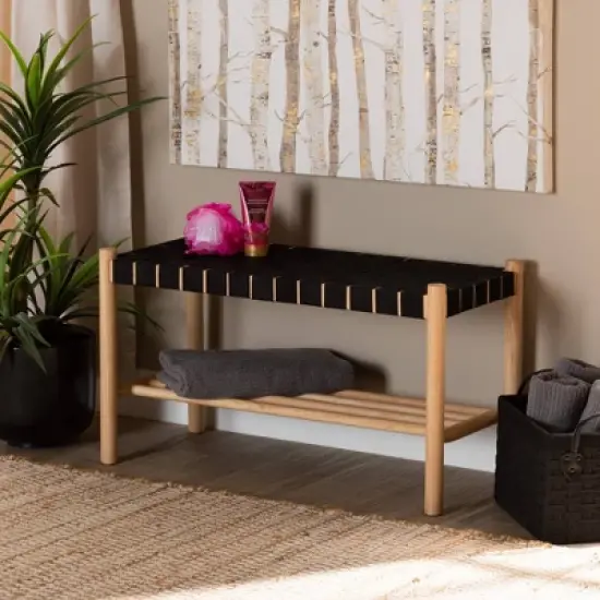 Cadmus Rustic Wood Bench Black/Oak Brown - Baxton Studio image {2}