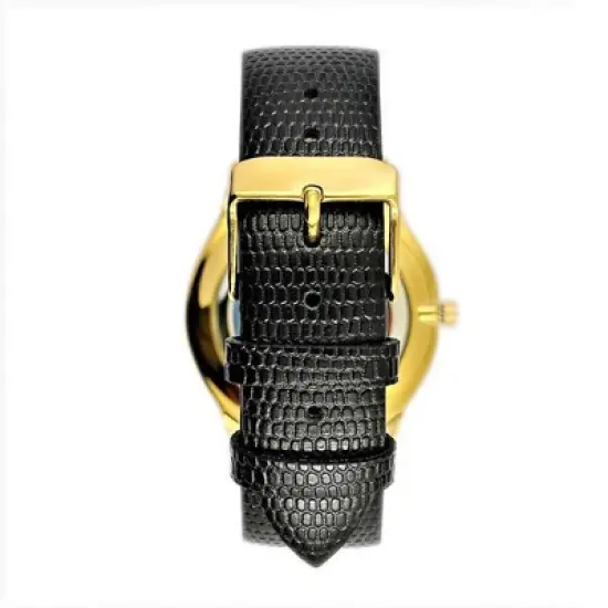 Peugeot Men's 40mm Black Wafer Slim Round Gold-Plated Case Watch image {1}