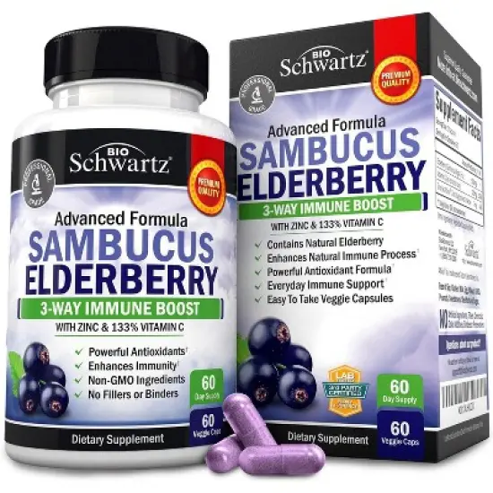 Sambucus Elderberry Capsules, Bioschwartz, Immune Boost with Zinc & 133% Vitamin C, 60ct image {6}