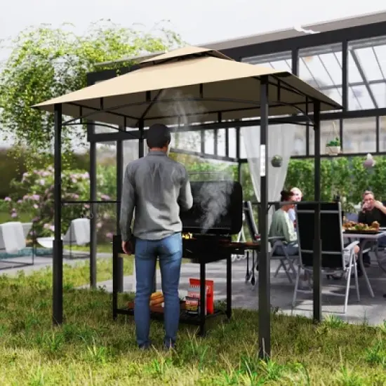 Outsunny 8' x 5' Grill Gazebo, Double Tiered Outdoor BBQ Gazebo with LED Light, 2 Side Shelves, Hooks and Bottle Opener for Patio Yard image {5}