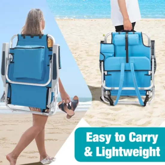 DOMETOUR Short Oxford Cloth Silver White Aluminum Tube Bearing 100kg Beach Chair Blue image {8}