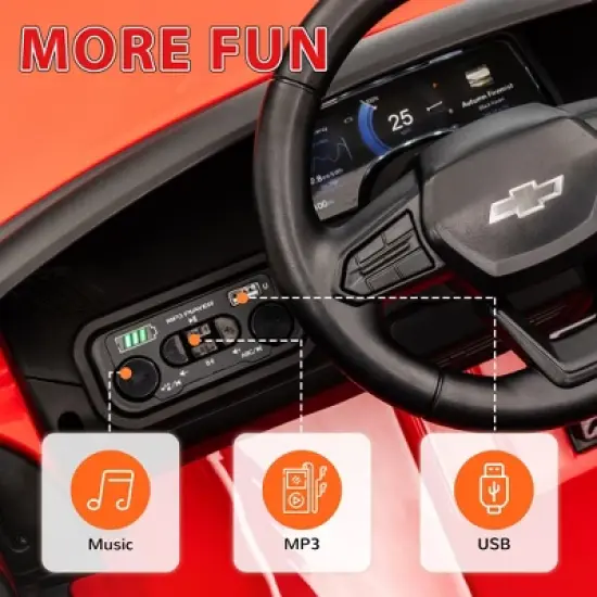 Qaba 12V Chevrolet Silverado EV RST Licensed Kids Electric Car with Parent Remote Control, Spring Suspension, Soft Start, Auxiliary Wheels, Red image {4}