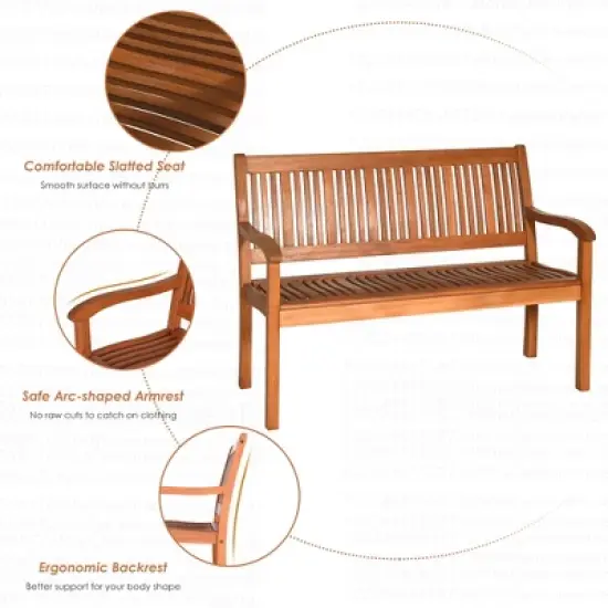 Costway 50'' Two Person Outdoor Garden Bench Loveseat Porch Chair Solid Wood W/Armrest image {8}