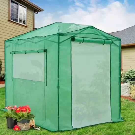 EAGLE PEAK 8'x6' Portable Walk-in Greenhouse, Upgraded Screen Mesh Door, Green image {6}