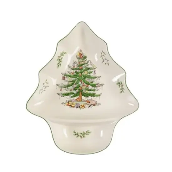 Spode Christmas Tree Chip and Dip Tree-Shaped Dish - 14-Inch Porcelain Holiday Serveware - Dishwasher, Microwave, Freezer Safe image {7}