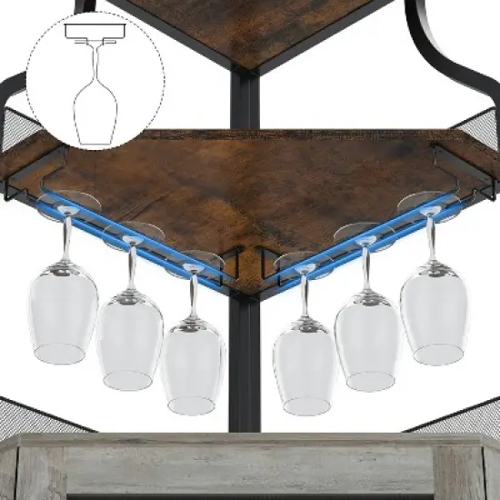 CuisinSmart Corner Wine Bar Cabinet with Detachable Wine Rack, Bar Cabinet with Glass Holder, Small Sideboard and Buffet Cabinet with Mesh Door image {4}