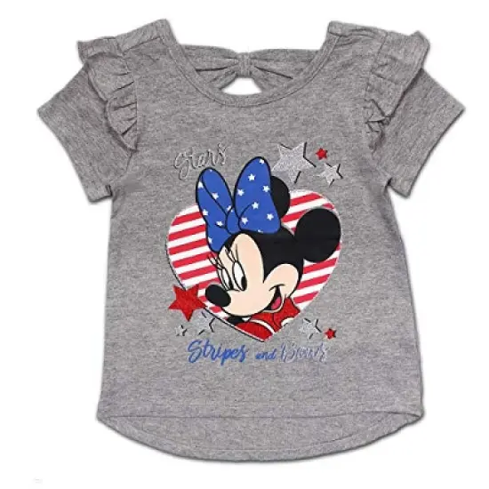 Disney Girl's 3-Pack Stars Stripes and Bows Minnie Mouse Glitter Graphic Tee, Ruffle Shorts and Fabric Headband Set for Toddler image {2}