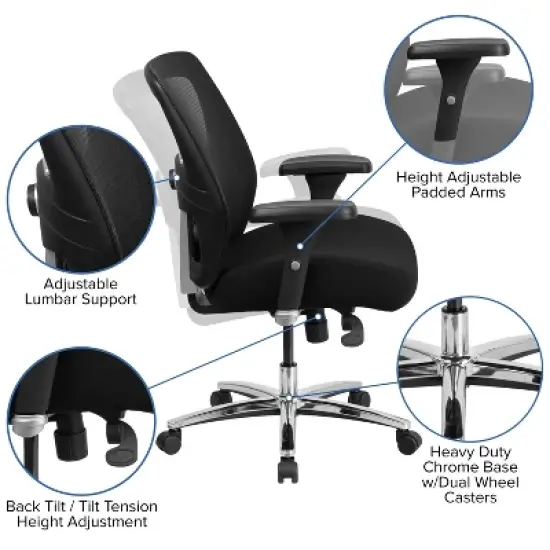 Flash Furniture HERCULES Series 24/7 Intensive Use Big & Tall 500 lb. Rated Black Mesh Executive Ergonomic Office Chair with Ratchet Back image {2}