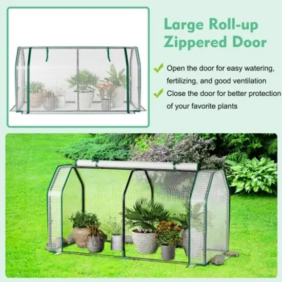 Costway 47.5''x 21.5''x 24''Portable Mini Greenhouse with 2 Zipper Doors & Ground Stakes image {9}