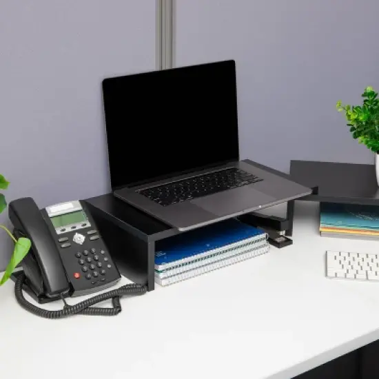 Mind Reader Dual Monitor Stand, Height Adjustable, Desktop Organizer, Laptop Riser, Office, 51.25"L x 9.25"W x 4.75"H, Black image {4}