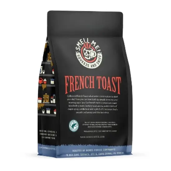 Bones Coffee Company French Toast Whole Coffee Beans Sweet & Buttery Flavor 12 oz Medium Roast  (Whole Bean) image {1}