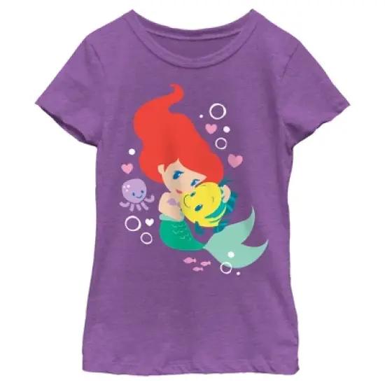Girl's The Little Mermaid Ariel Flounder Hug T-Shirt image {3}