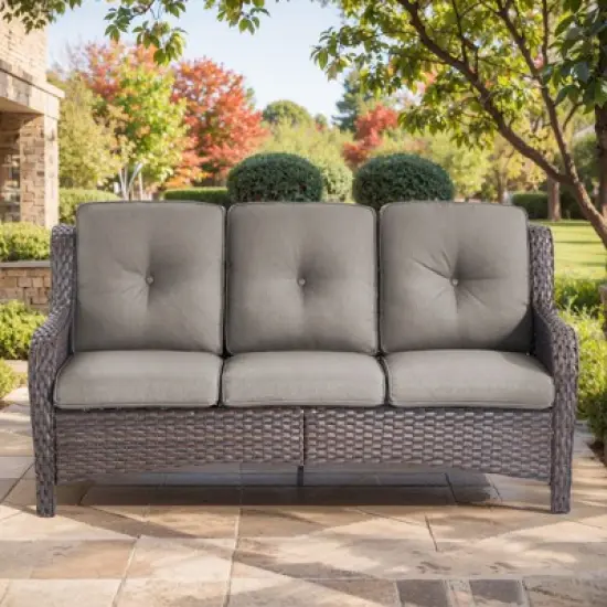 Buenhomino Outdoor Patio Couch Wicker Sofa - 3 Seater Rattan Sofa for Outside Patio Garden with Deep Seating and Olefin Cushions image {13}