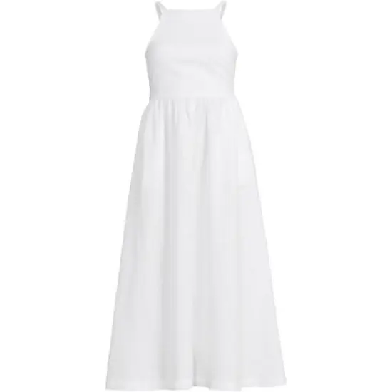 Women's Linen Sleeveless Halter High Neck Midi Dress image {3}