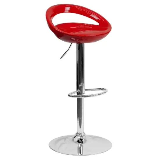 Flash Furniture Contemporary Plastic Adjustable Height Barstool with Rounded Cutout Back and Chrome Base image {15}