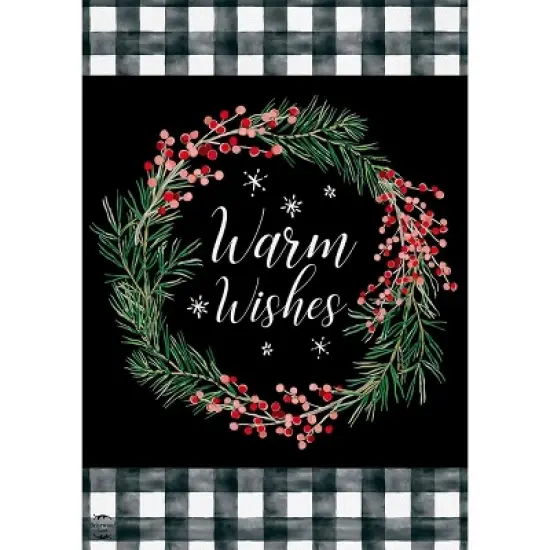 Warm Wishes Wreath Burlap Winter Christmas House Flag 40" x 28" Briarwood Lane image {4}