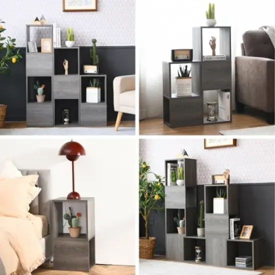 Costway Bookshelf Free Combination Bookcase Storage Organizer Display Shelf Gray image {6}