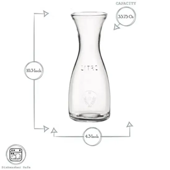 Bormioli Rocco Misura PZ Carafe, 33.75 oz - Embossed Marking, Wide Mouth & Lipped Rim for Easy Pouring - Thick Durable Glass, Dishwasher Safe image {1}