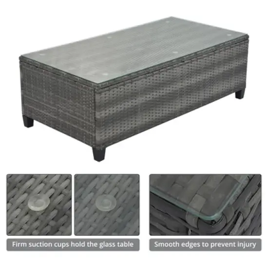 8PCS Patio PE Rattan Conversation Set, Outdoor Half-Moon Sectional Sets With Coffee Table-ModernLuxe image {8}