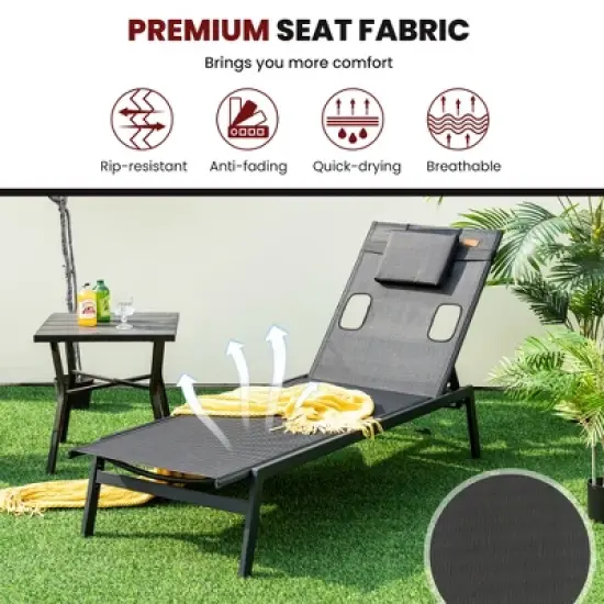 Tangkula Patio Sunbathing Lounge Chair w/ Face Hole & Detachable Head Pillows Poolside image {5}