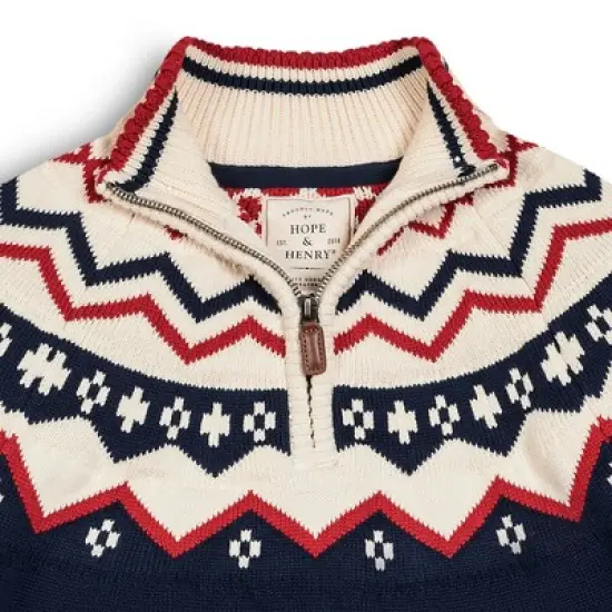 Hope & Henry Men's Half Zip Raglan Fair Isle Sweater image {1}