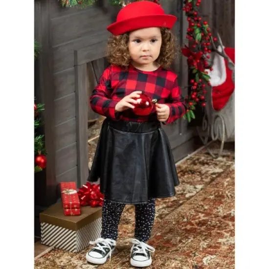 Girls Spotted In Plaid Top, Skirt & Legging Set - Mia Belle Girls image {5}