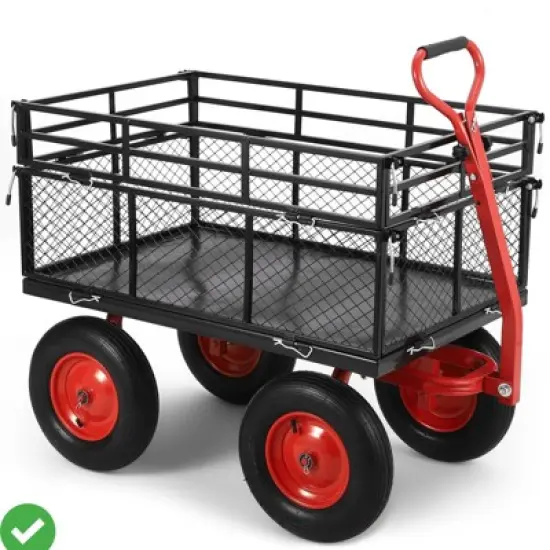 Steel Garden Cart, 880LBS/1400LBS Heavy Duty Garden Dump Cart, Meatl Utility Wagon with Removable Sides & 180&deg; Rotating Handle image {8}